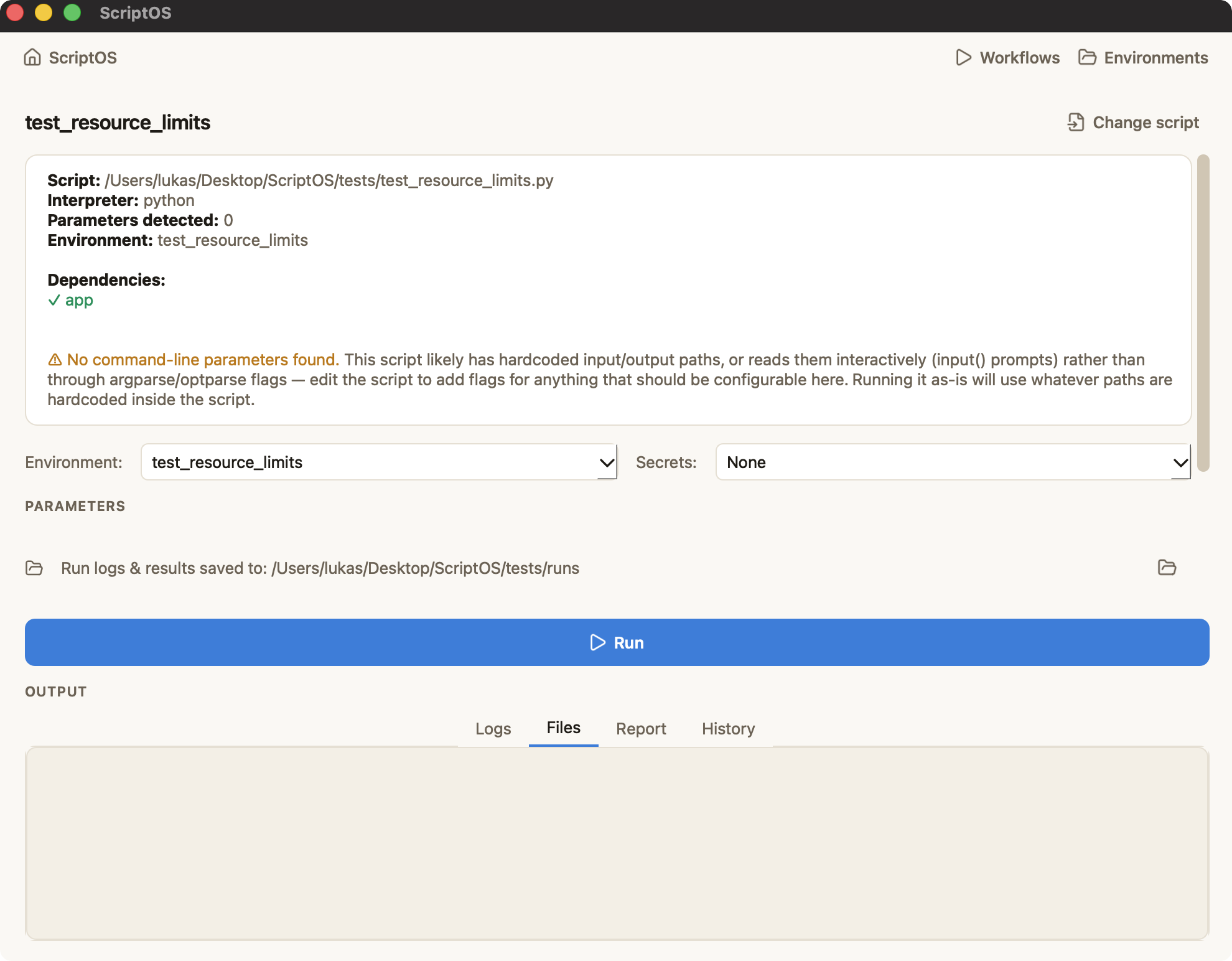 Dependency resolved after install, environment attached to the script