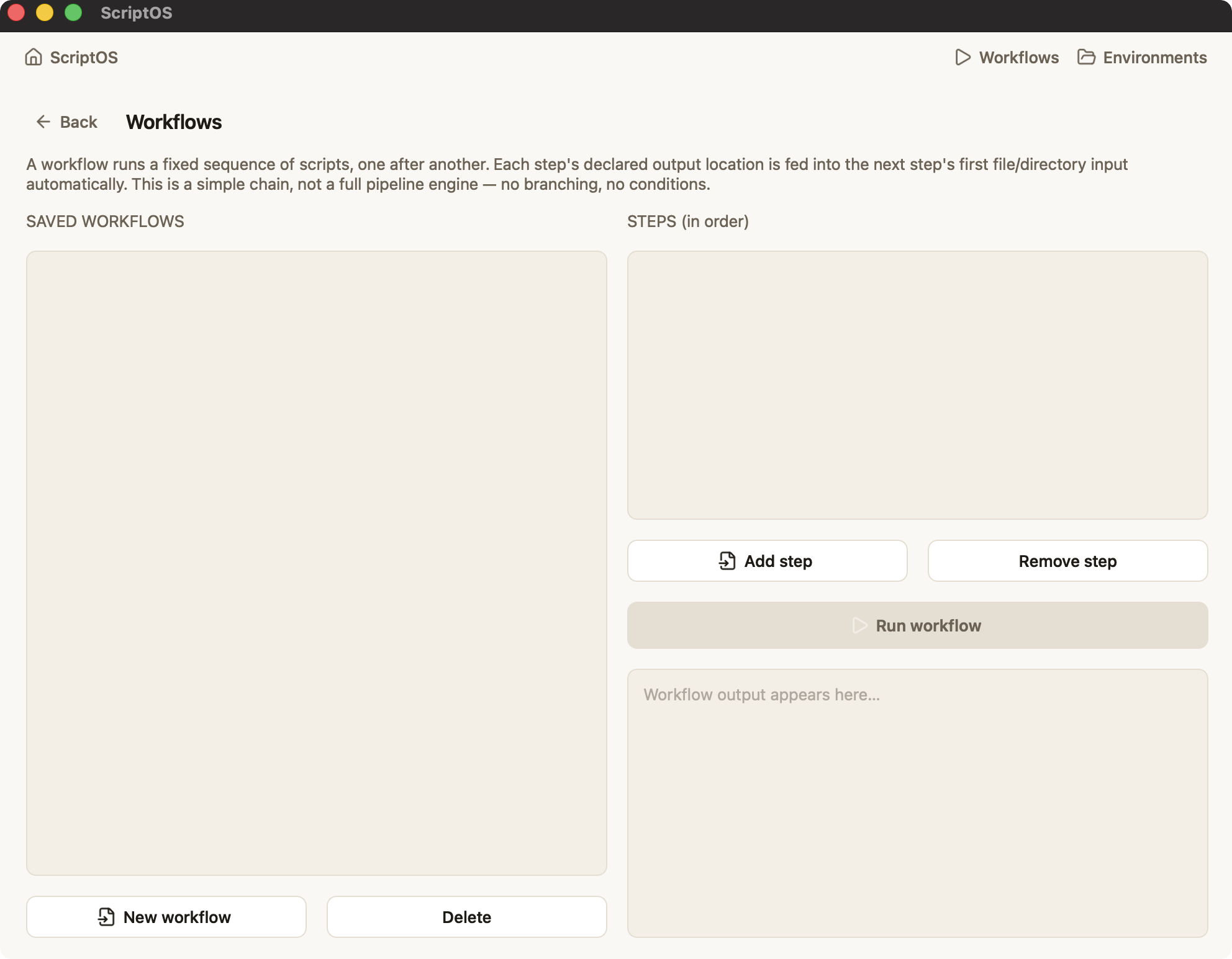 Workflows page